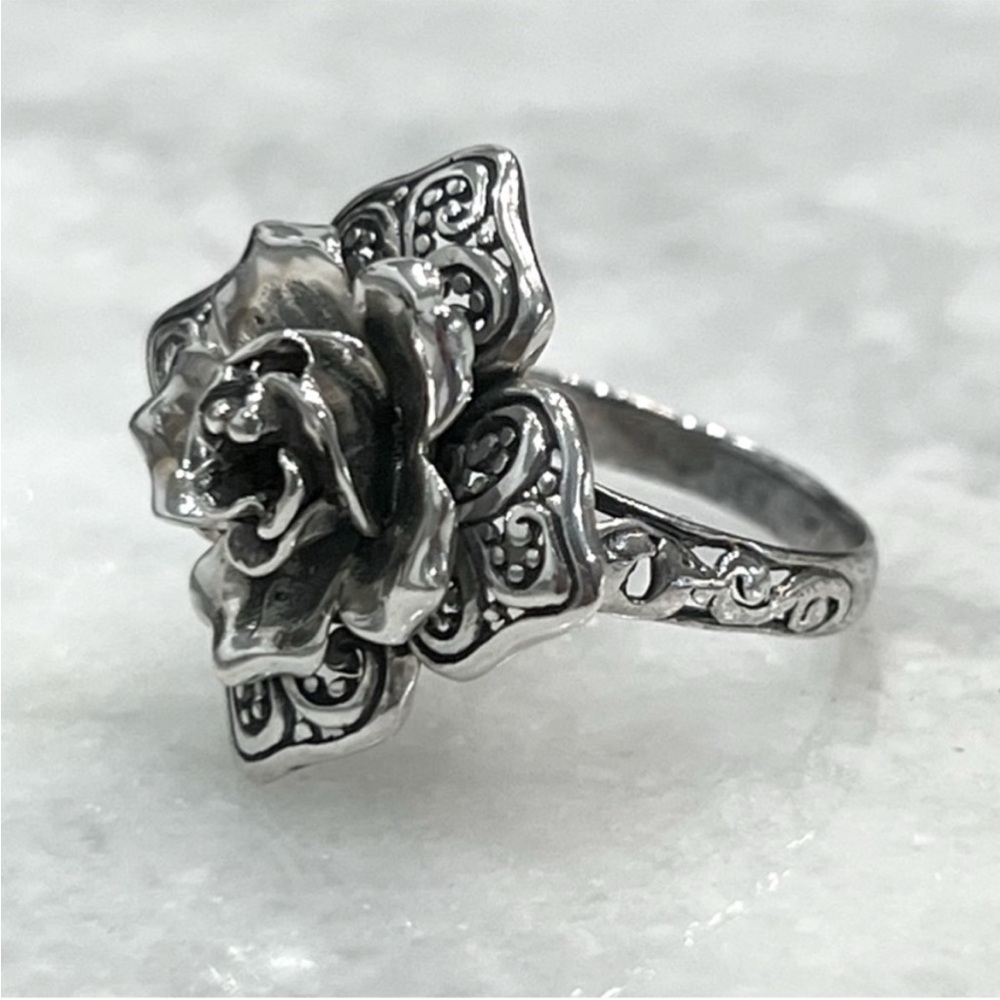 Sterling Silver Floral 3D Ring Sz 8 - Picture 3 of 10